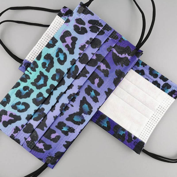 ✨NEW✨ 10 Pack Rainbow Leopard Print Masks - Purple, Blue & Teal